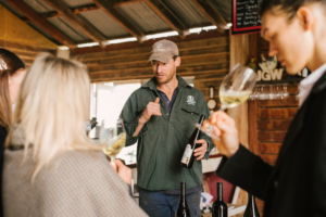 Ross Gehrig hosting a wine tasting at John Gehrig wines.