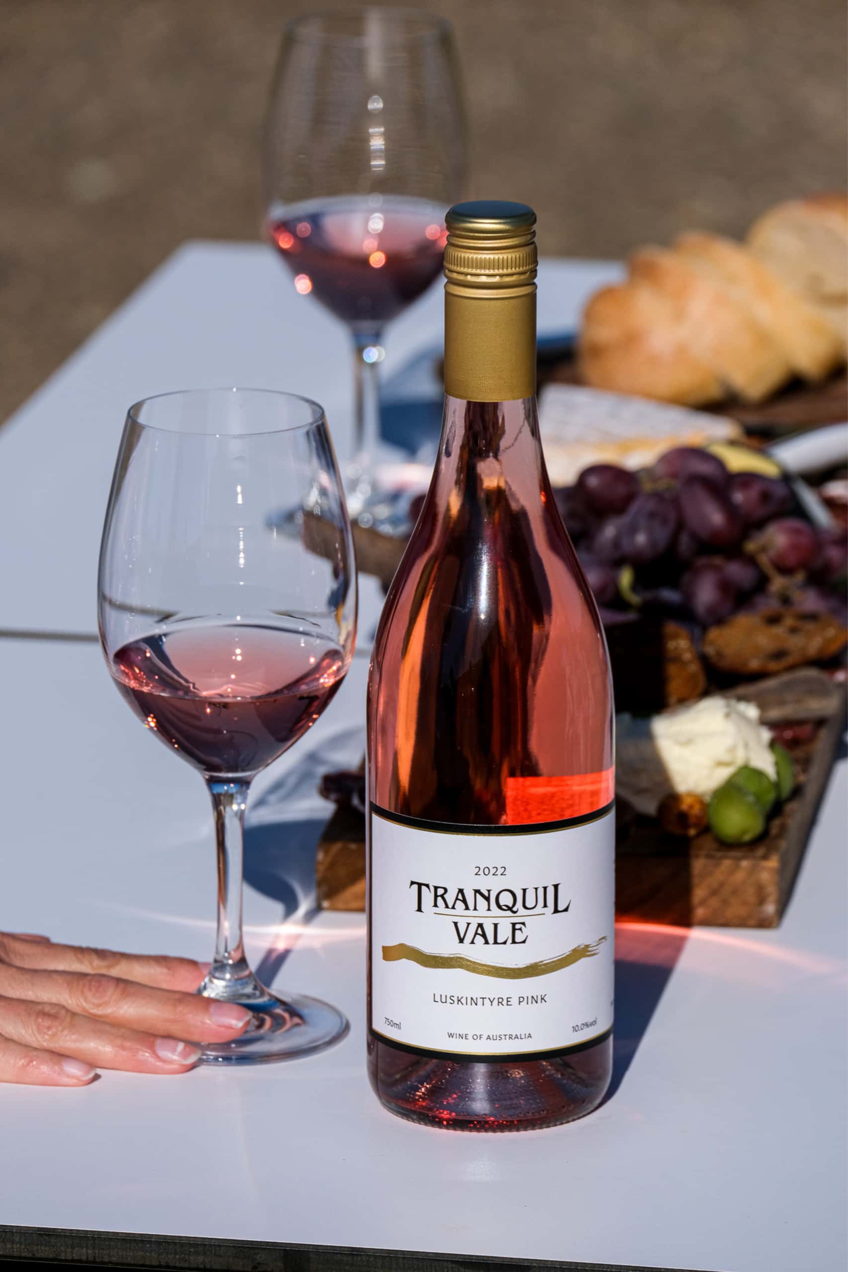 A bottle of Luskintyre Pink wine from Tranquil Vale Vineyard
