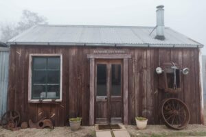 The rustic cellar door at Baarmutha Wines in Beechworth